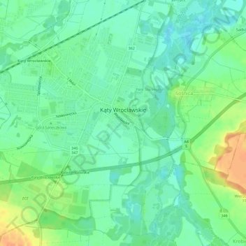 Kąty Wrocławskie topographic map, elevation, terrain