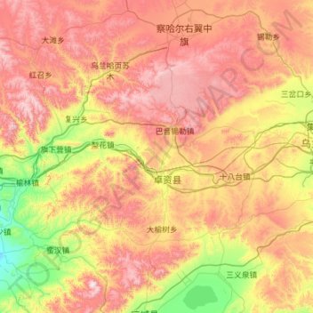 Zhuozi County topographic map, elevation, terrain