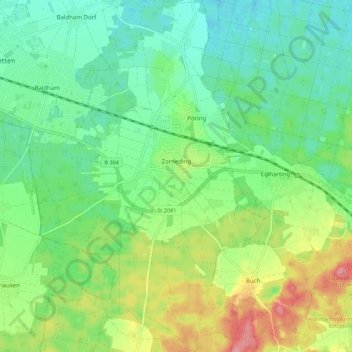 Zorneding topographic map, elevation, terrain