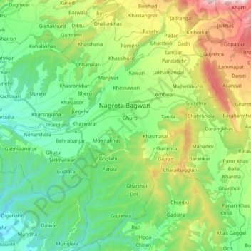 Nagrota Bagwan topographic map, elevation, terrain