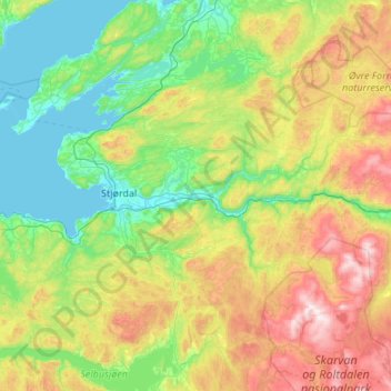 Stjørdal topographic map, elevation, terrain