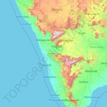 Kerala topographic map, elevation, terrain