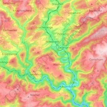 Kiischpelt topographic map, elevation, terrain