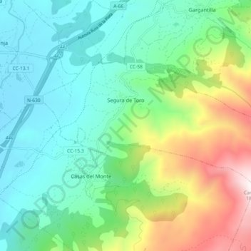 Segura de Toro topographic map, elevation, terrain