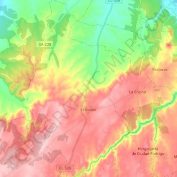 El Bodón topographic map, elevation, terrain