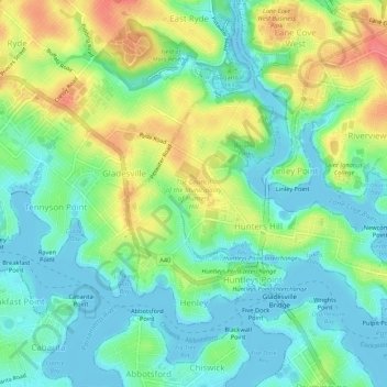 The Council of the Municipality of Hunters Hill topographic map, elevation, terrain