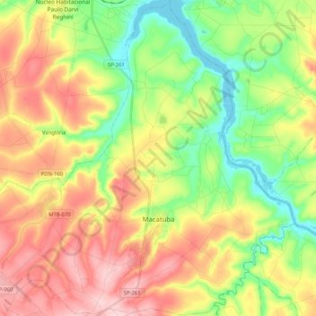 Macatuba topographic map, elevation, terrain