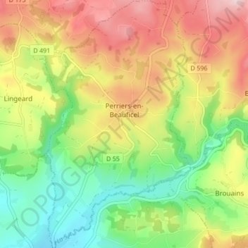 Perriers-en-Beauficel topographic map, elevation, terrain