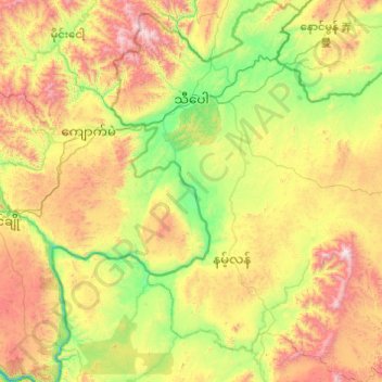 Hsipaw Township topographic map, elevation, terrain