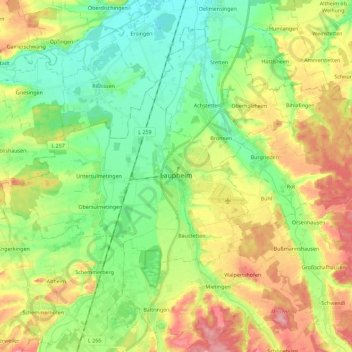 Laupheim topographic map, elevation, terrain