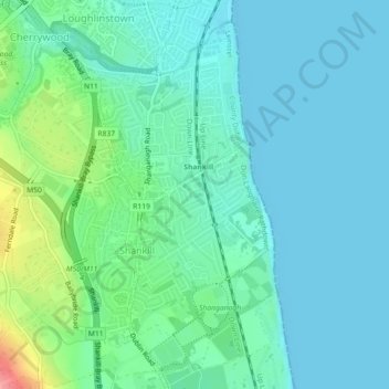 Shanganagh topographic map, elevation, terrain