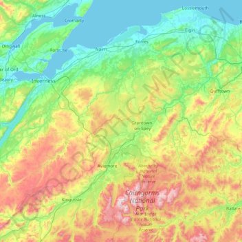 River Spey topographic map, elevation, terrain