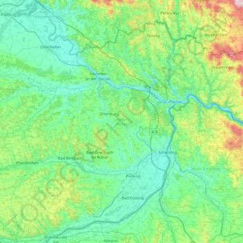 Landkreis Passau topographic map, elevation, terrain