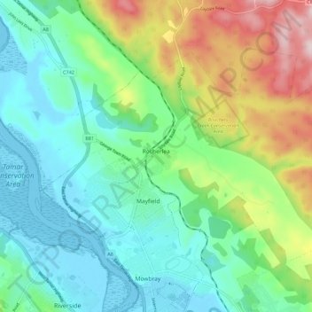 Rocherlea topographic map, elevation, terrain