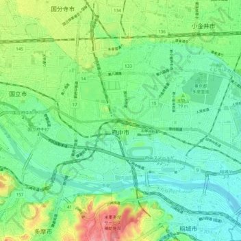Fuchu topographic map, elevation, terrain