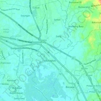 Balagtas topographic map, elevation, terrain