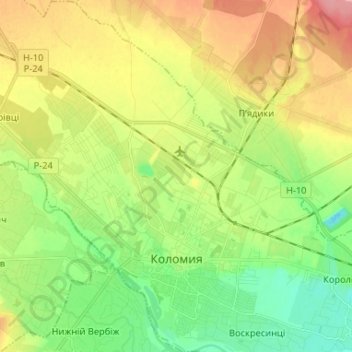 Коломия topographic map, elevation, terrain