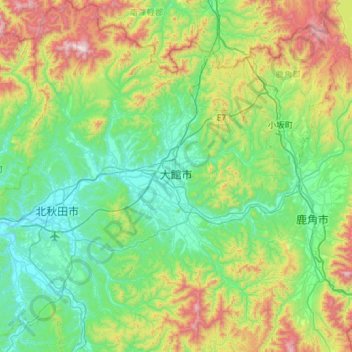 Odate topographic map, elevation, terrain