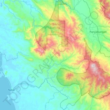 Batang Gadis National Park topographic map, elevation, terrain