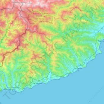 Provincia di Imperia topographic map, elevation, terrain