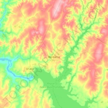 Buritama topographic map, elevation, terrain