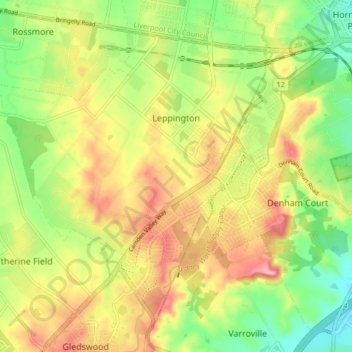 Leppington topographic map, elevation, terrain
