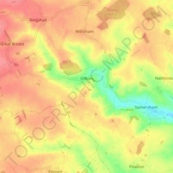 Offton topographic map, elevation, terrain