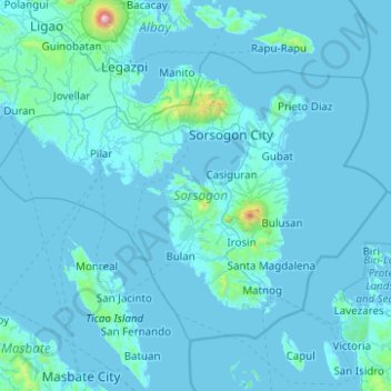 Sorsogon topographic map, elevation, terrain