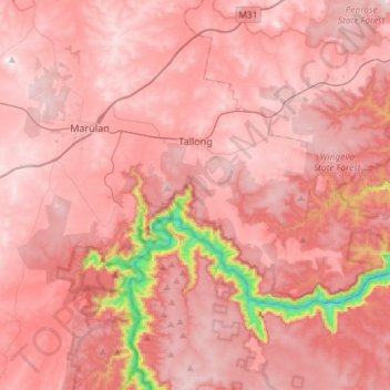 Tallong topographic map, elevation, terrain