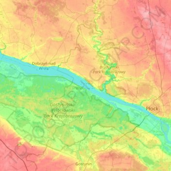 Włocławek Reservoir topographic map, elevation, terrain