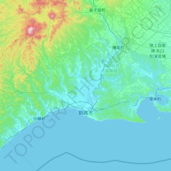釧路市 topographic map, elevation, terrain