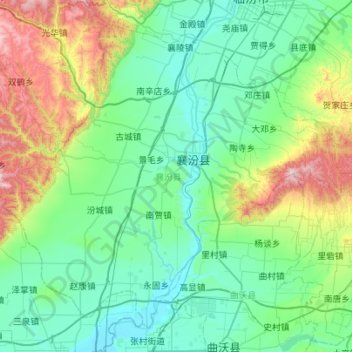 Xiangfen County topographic map, elevation, terrain