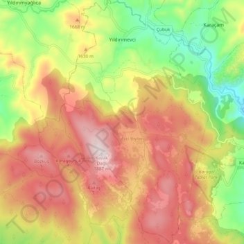 Yıldırımevci mahallesi topographic map, elevation, terrain