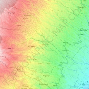 Githunguri topographic map, elevation, terrain