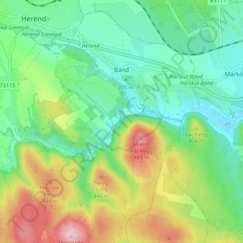 Bánd topographic map, elevation, terrain