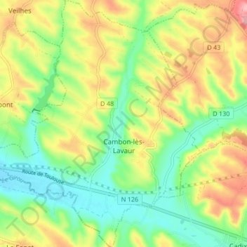 Cambon-lès-Lavaur topographic map, elevation, terrain