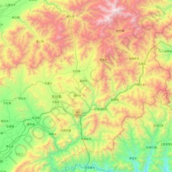 Wutai County topographic map, elevation, terrain