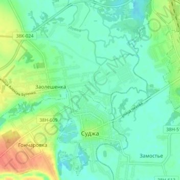 Sudzha topographic map, elevation, terrain