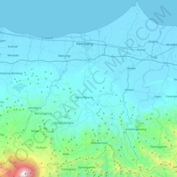 Pemalang topographic map, elevation, terrain