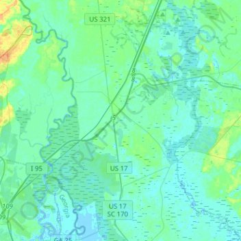 Hardeeville topographic map, elevation, terrain