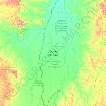 Bananal Island topographic map, elevation, terrain