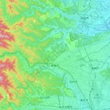 Ōme topographic map, elevation, terrain