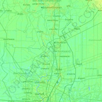Pathum Thani Province topographic map, elevation, terrain