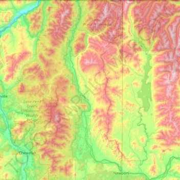 Pend Orielle River topographic map, elevation, terrain