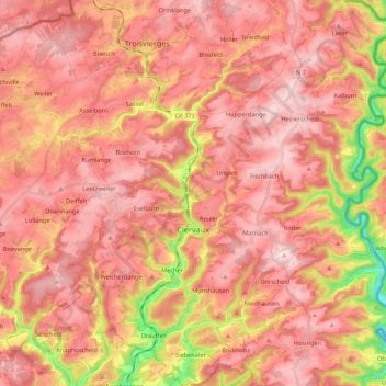 Clervaux topographic map, elevation, terrain