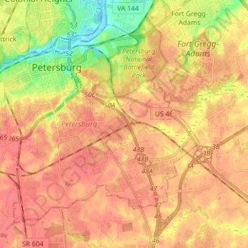 Petersburg topographic map, elevation, terrain