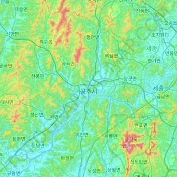Gongju-si topographic map, elevation, terrain