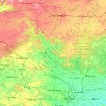 Kanhan River topographic map, elevation, terrain