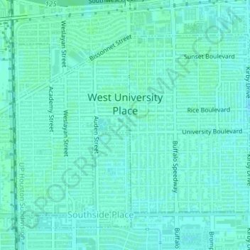 West University Place topographic map, elevation, terrain