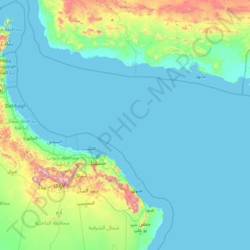 Gulf of Oman topographic map, elevation, terrain